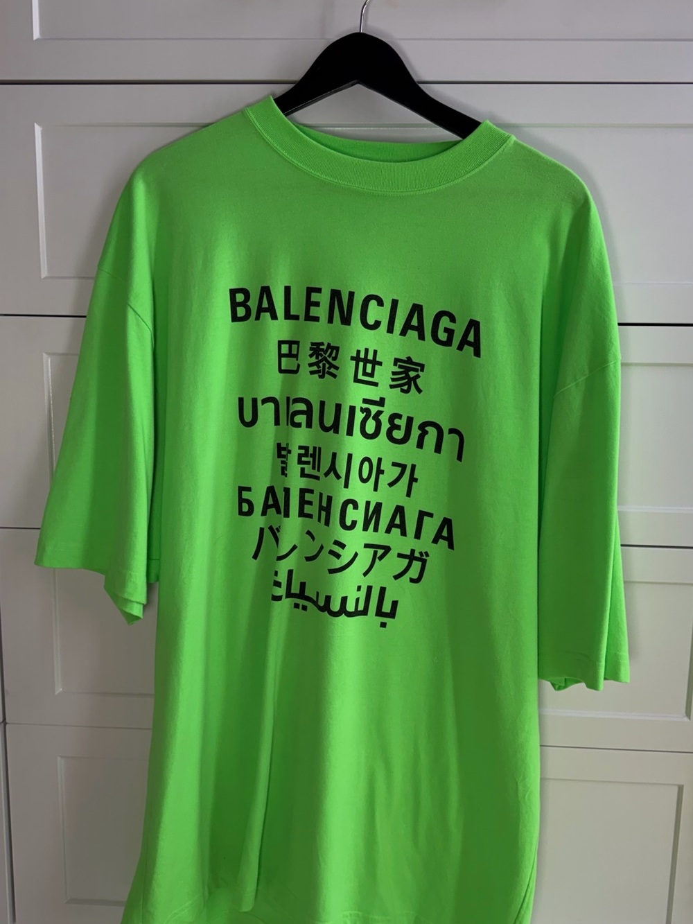 Authentic Balenciaga Languages Logo XL T-Shirt Fluo Green Size S